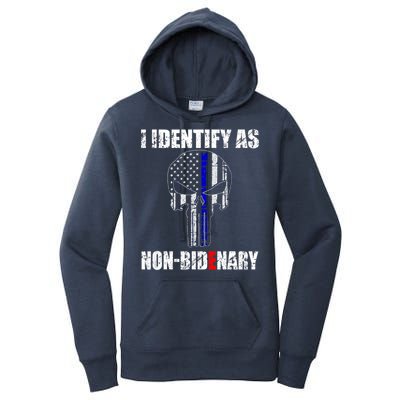 I Identify As Non Bidenary Skull Line Blue Women's Pullover Hoodie