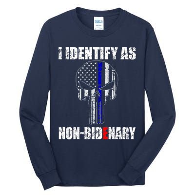 I Identify As Non Bidenary Skull Line Blue Tall Long Sleeve T-Shirt