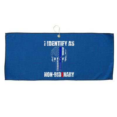 I Identify As Non Bidenary Skull Line Blue Large Microfiber Waffle Golf Towel