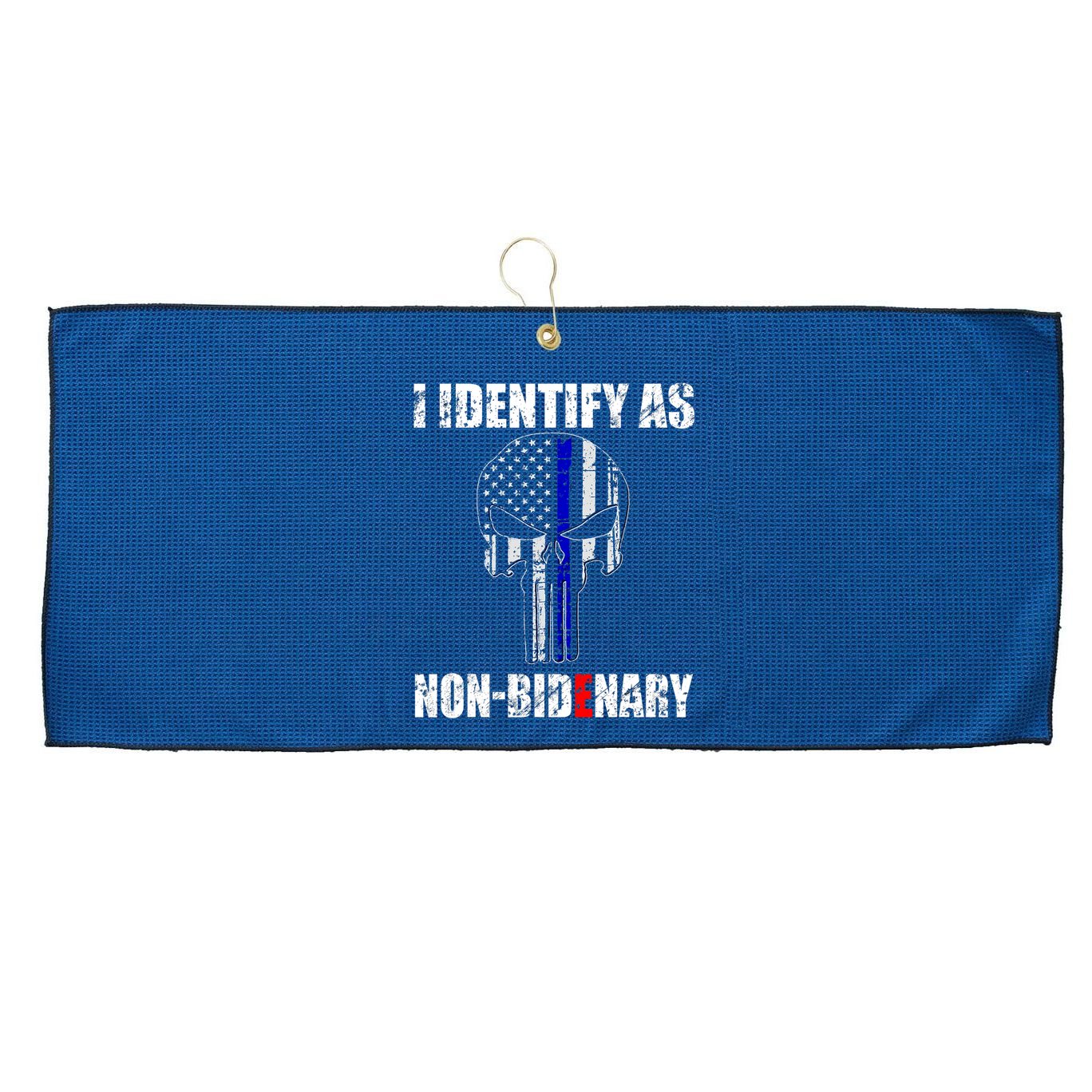 I Identify As Non Bidenary Skull Line Blue Large Microfiber Waffle Golf Towel