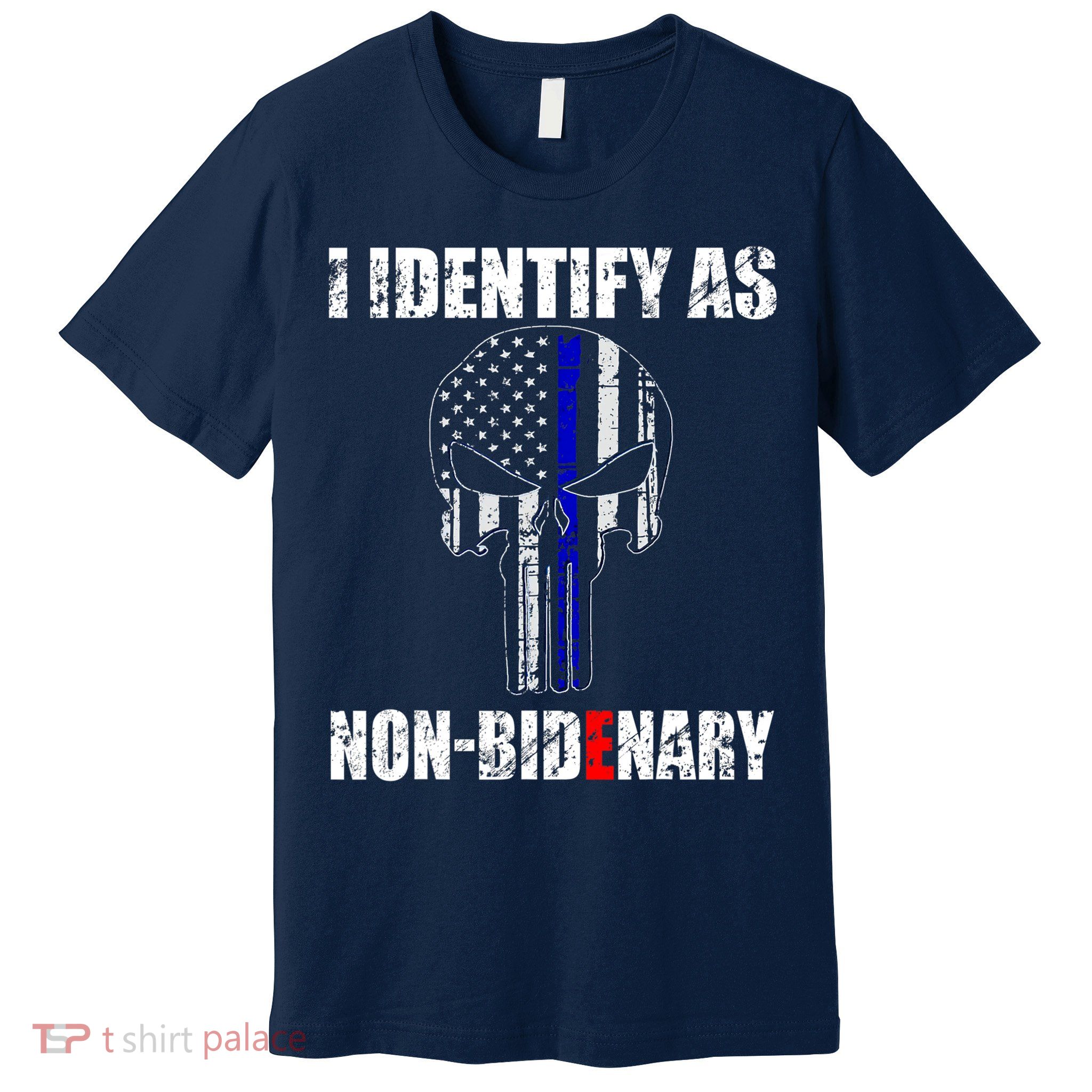 I Identify As Non Bidenary Skull Line Blue Premium T-Shirt