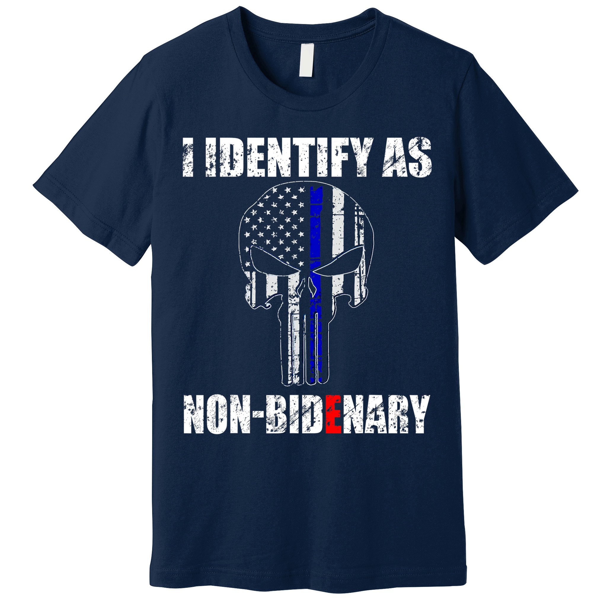 I Identify As Non Bidenary Skull Line Blue Premium T-Shirt