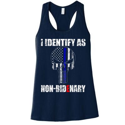 I Identify As Non Bidenary Skull Line Blue Womens Tank Top