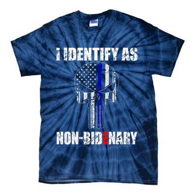 I Identify As Non Bidenary Skull Line Blue Tie-Dye T-Shirt