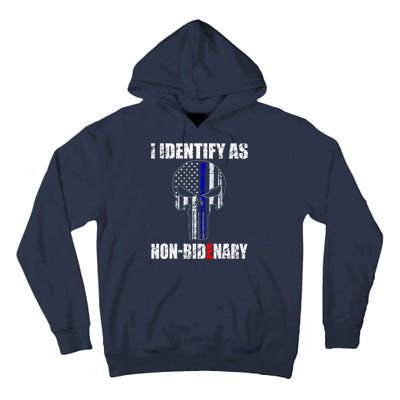 I Identify As Non Bidenary Skull Line Blue Tall Hoodie