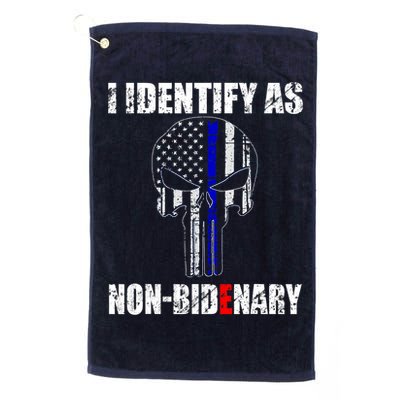 I Identify As Non Bidenary Skull Line Blue Golf Towel