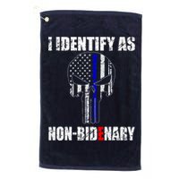 I Identify As Non Bidenary Skull Line Blue Golf Towel