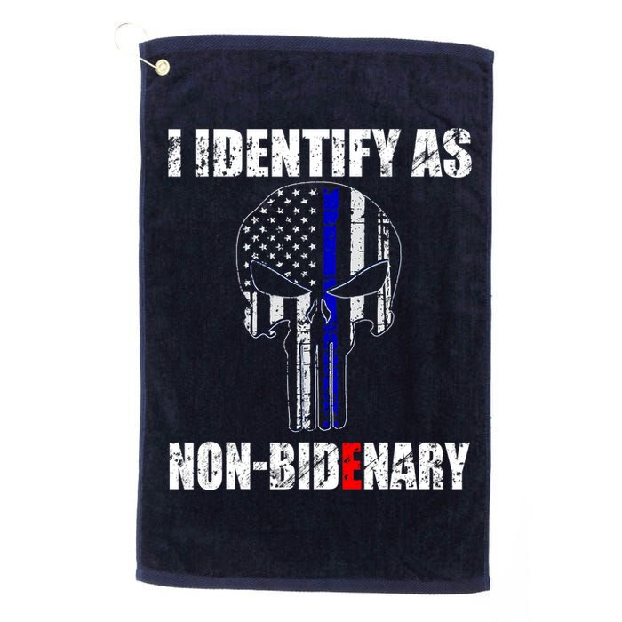 I Identify As Non Bidenary Skull Line Blue Golf Towel