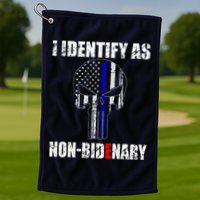 I Identify As Non Bidenary Skull Line Blue Golf Towel