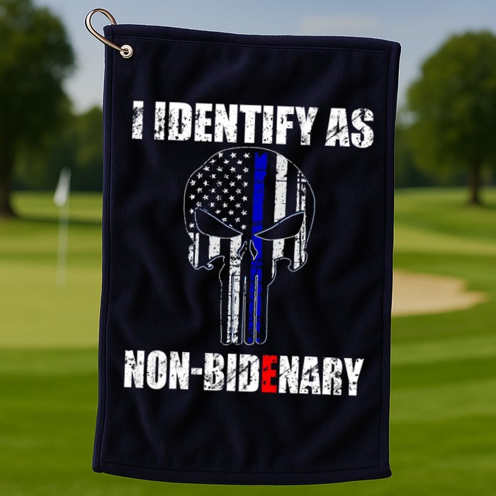 I Identify As Non Bidenary Skull Line Blue Golf Towel