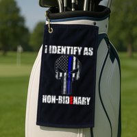 I Identify As Non Bidenary Skull Line Blue Golf Towel