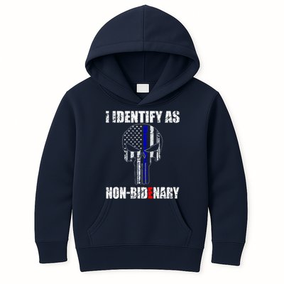 I Identify As Non Bidenary Skull Line Blue Kids Hoodie