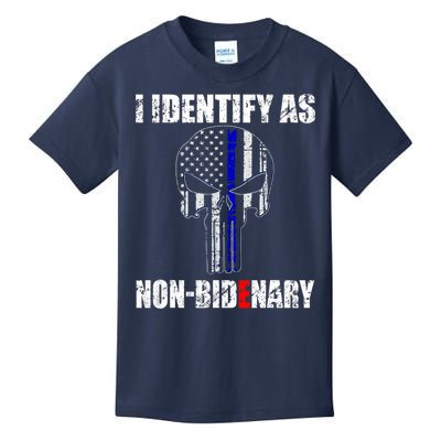 I Identify As Non Bidenary Skull Line Blue Kids T-Shirt
