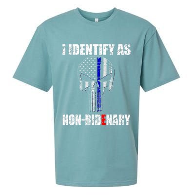 I Identify As Non Bidenary Skull Line Blue Sueded Cloud Jersey T-Shirt