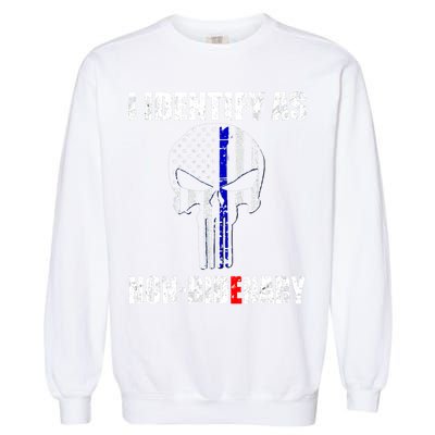 I Identify As Non Bidenary Skull Line Blue Garment-Dyed Sweatshirt