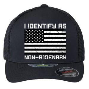 I Identify As Non B1denary USA American Flag Flexfit Unipanel Trucker Cap