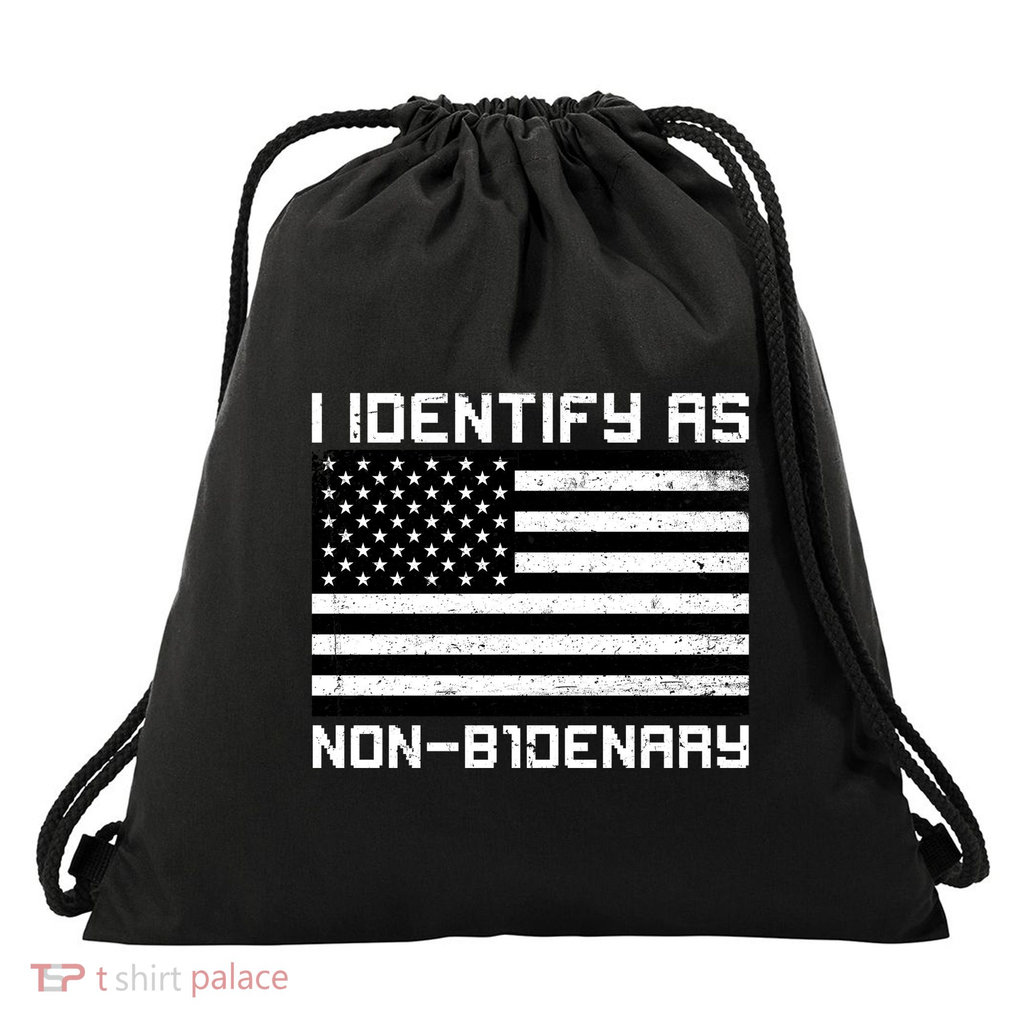 I Identify As Non B1denary USA American Flag Drawstring Bag