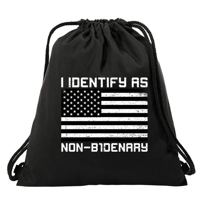 I Identify As Non B1denary USA American Flag Drawstring Bag