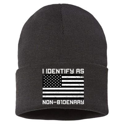 I Identify As Non B1denary USA American Flag Sustainable Knit Beanie