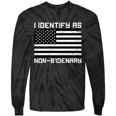 I Identify As Non B1denary USA American Flag Tie-Dye Long Sleeve Shirt