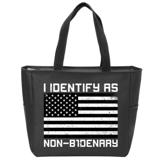 I Identify As Non B1denary USA American Flag Zip Tote Bag