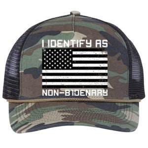 I Identify As Non B1denary USA American Flag Retro Rope Trucker Hat Cap