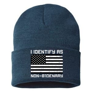 I Identify As Non B1denary USA American Flag Sustainable Knit Beanie