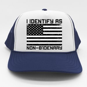 I Identify As Non B1denary USA American Flag Trucker Hat