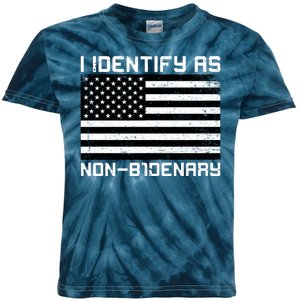 I Identify As Non B1denary USA American Flag Kids Tie-Dye T-Shirt