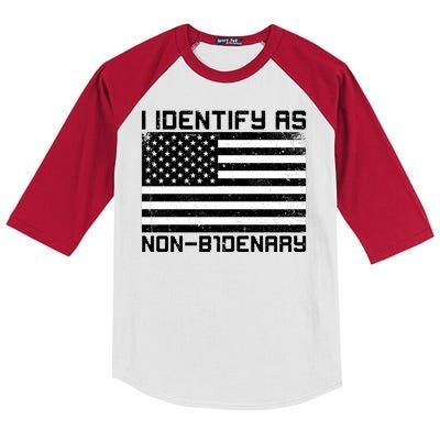 I Identify As Non B1denary USA American Flag Kids Colorblock Raglan Jersey