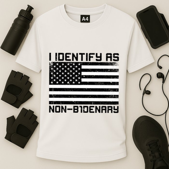 I Identify As Non B1denary USA American Flag Cooling Performance Crew T-Shirt