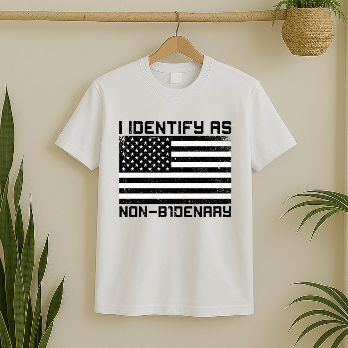 I Identify As Non B1denary USA American Flag T-Shirt