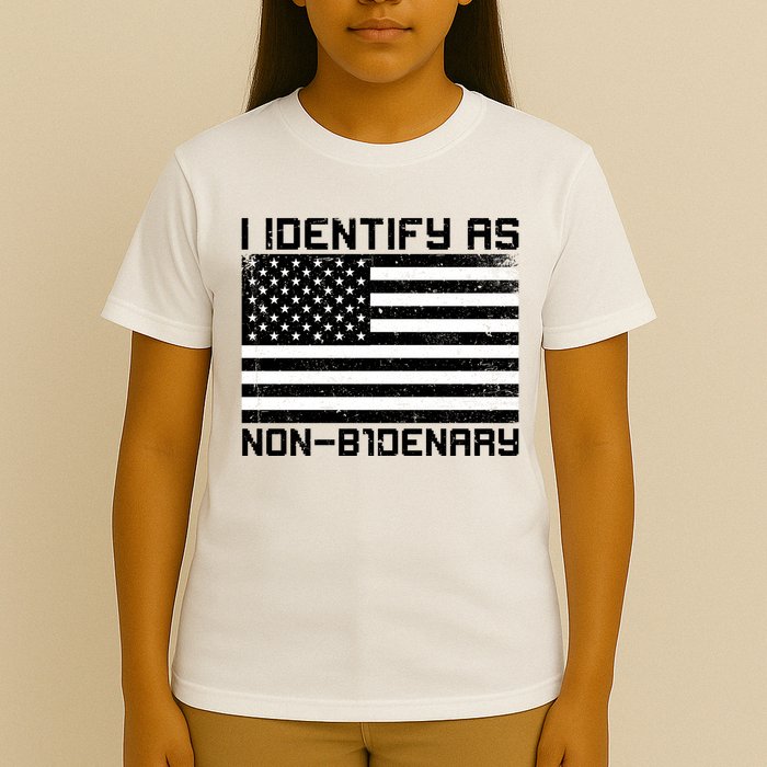 I Identify As Non B1denary USA American Flag T-Shirt