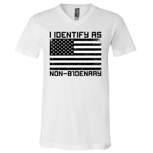 I Identify As Non B1denary USA American Flag V-Neck T-Shirt