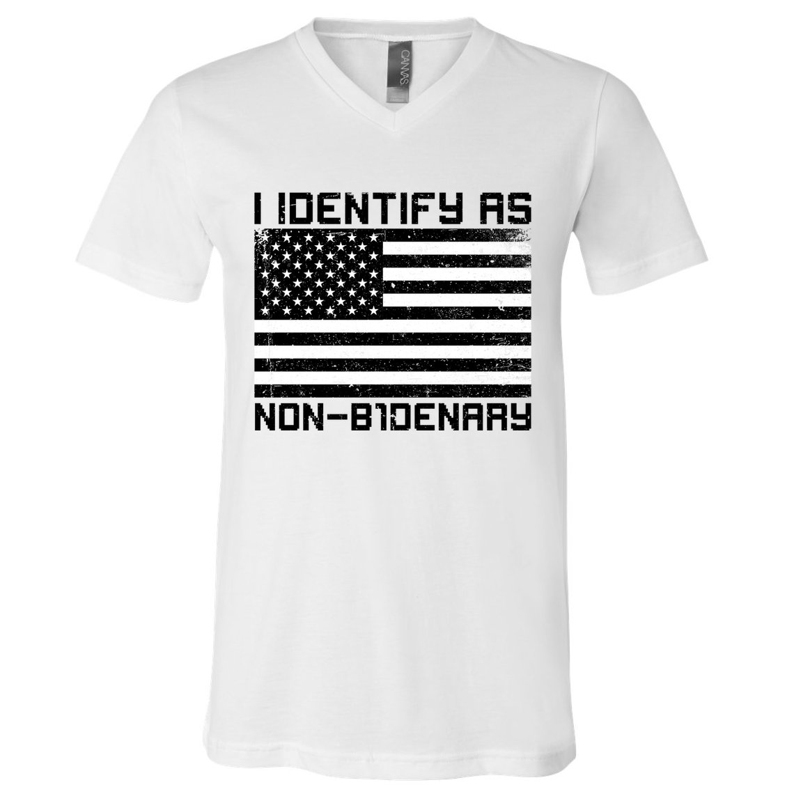I Identify As Non B1denary USA American Flag V-Neck T-Shirt