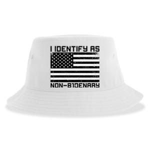 I Identify As Non B1denary USA American Flag Sustainable Bucket Hat