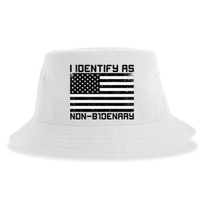 I Identify As Non B1denary USA American Flag Sustainable Bucket Hat