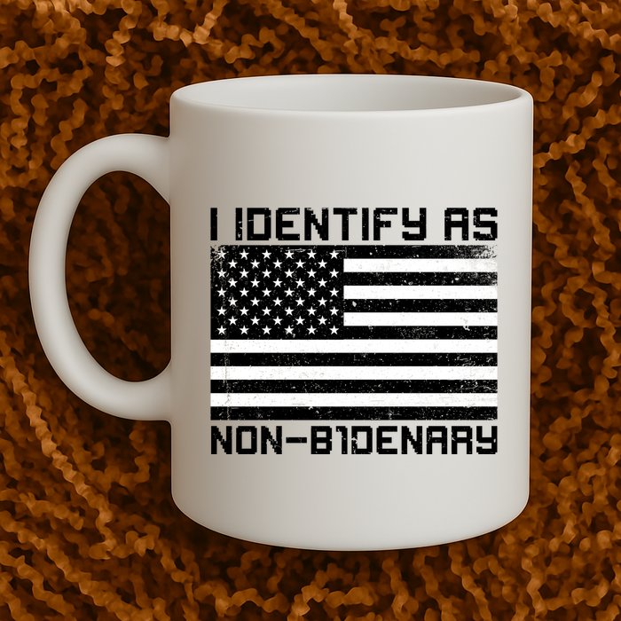 I Identify As Non B1denary USA American Flag Mug