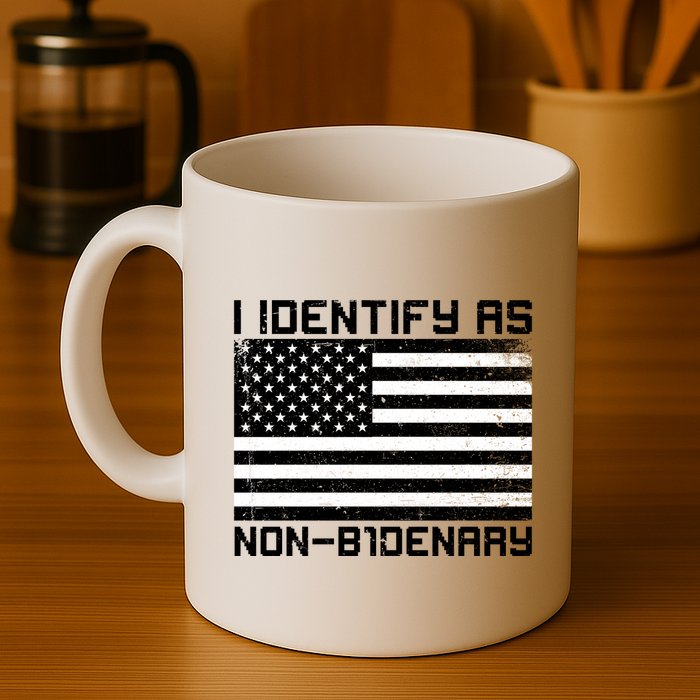 I Identify As Non B1denary USA American Flag Mug