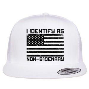 I Identify As Non B1denary USA American Flag Flat Bill Trucker Hat