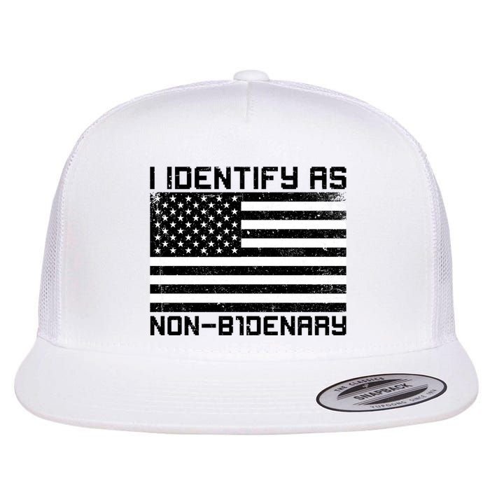 I Identify As Non B1denary USA American Flag Flat Bill Trucker Hat