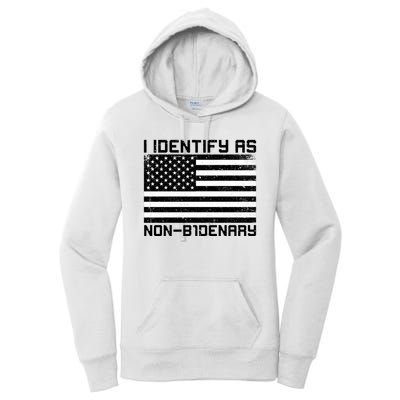 I Identify As Non B1denary USA American Flag Women's Pullover Hoodie