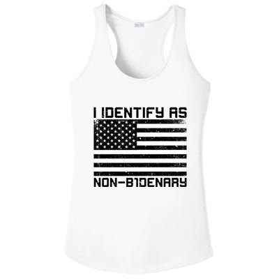 I Identify As Non B1denary USA American Flag Ladies PosiCharge Competitor Racerback Tank