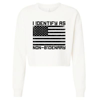 I Identify As Non B1denary USA American Flag Cropped Pullover Crew