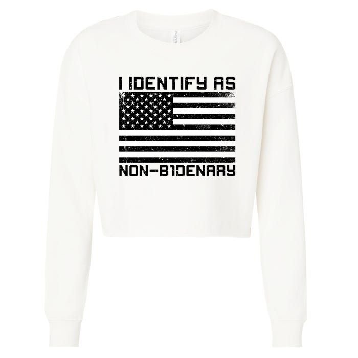 I Identify As Non B1denary USA American Flag Cropped Pullover Crew