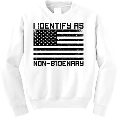 I Identify As Non B1denary USA American Flag Kids Sweatshirt