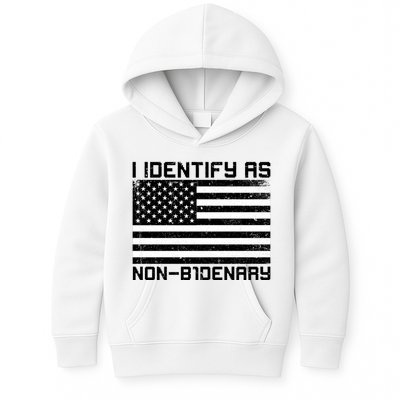 I Identify As Non B1denary USA American Flag Kids Hoodie