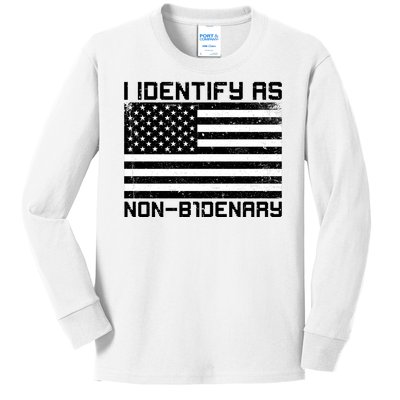 I Identify As Non B1denary USA American Flag Kids Long Sleeve Shirt