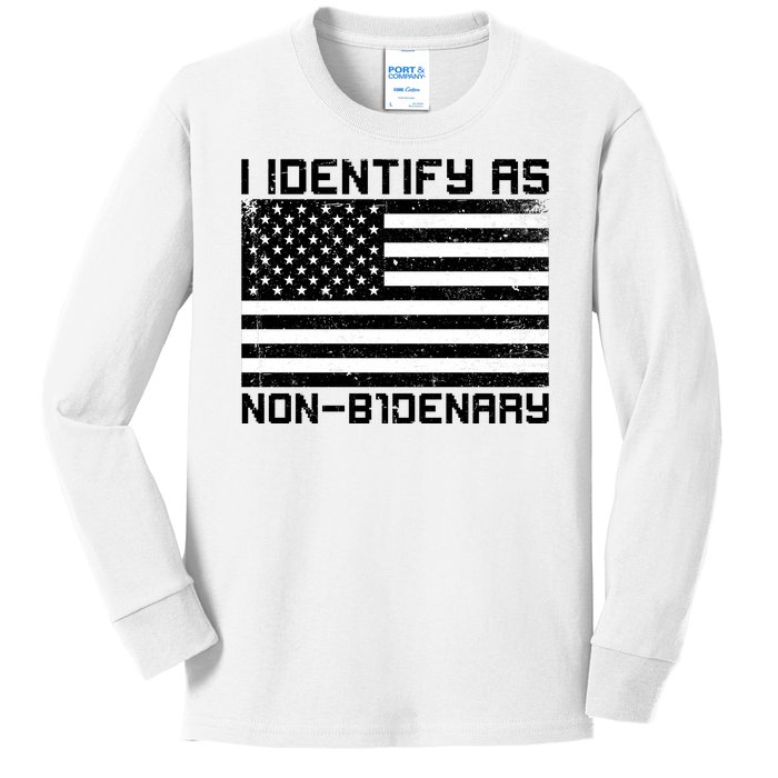 I Identify As Non B1denary USA American Flag Kids Long Sleeve Shirt