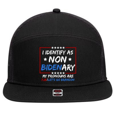 I Identify As Non Bidenary My Pronouns Are Fjb Lets Go Brandon 7 Panel Mesh Trucker Snapback Hat